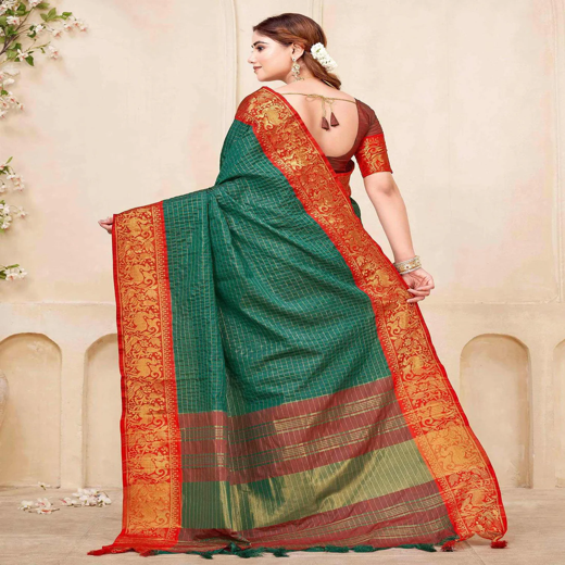 Green Silk Woven Kanjivaram Saree - Image 4