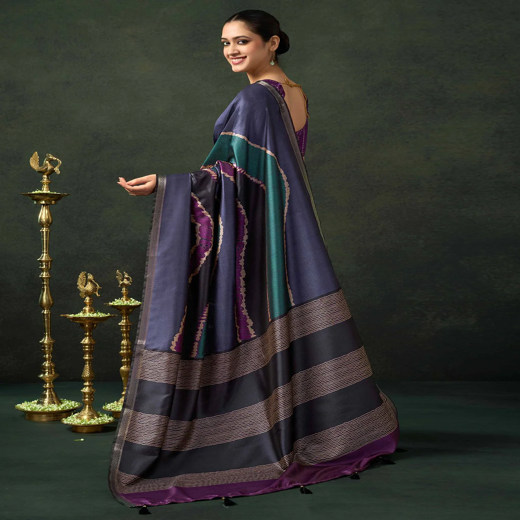 Dusty Purple Silk Printed Saree - Image 4