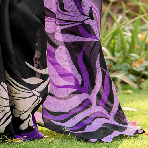 Black Khadi Printed Saree - Image 3