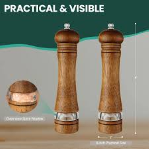 8 Inch Wooden Pepper Grinder - Image 2