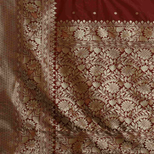 Maroon Silk Woven Kanjivaram Saree - Image 3