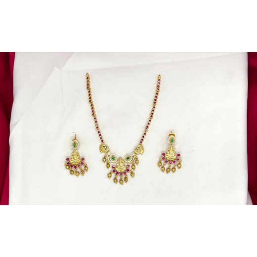 Matte finishing with lord Lakshmi Pink stones Short Necklace