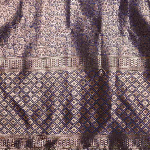 Navy Blue Silk Woven Banarasi Saree - Image 3