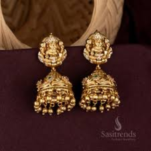 Matte Finishing Lakshmi-Devi Jhumka - Image 3