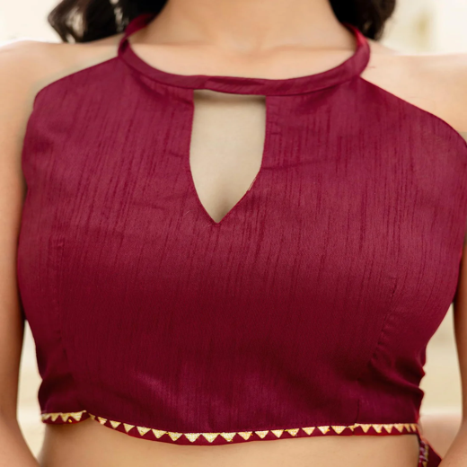 Maroon Silk Foil Printed Saree - Image 2