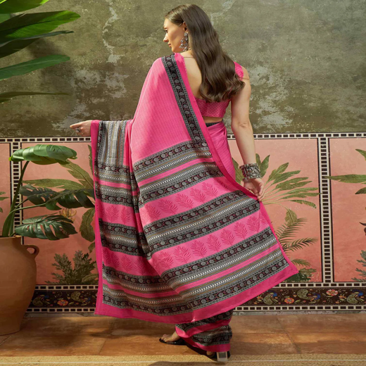 Pink Crepe Silk Printed Saree - Image 4