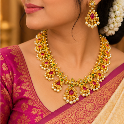 Red stone Butta pusala Jewellery - Image 4