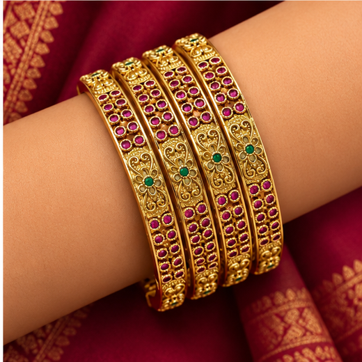 Matte Finishing Flower Design Bangle - Image 4
