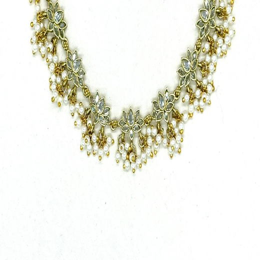 White stones Lotus with pearls Short Necklace - Image 2