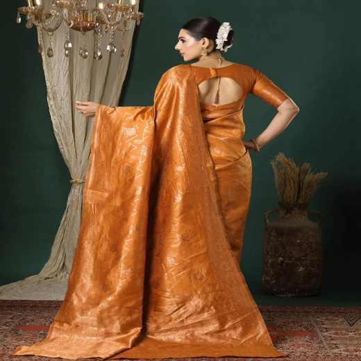 Dusty Orange Silk Woven Banarasi Saree - Image 4