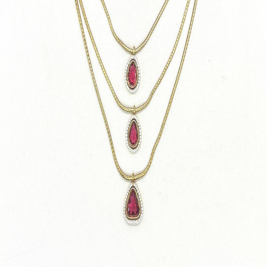Premium Three layered AD Stones With Red stone Necklace - Image 2