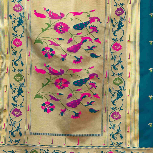 Rama Green Silk Woven Paithani Saree - Image 3