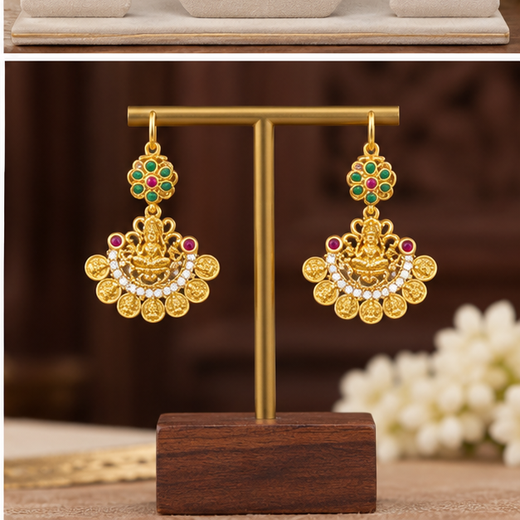 Matte finishing lord Lakshmi leaf with Ad stones Long Haram - Image 4