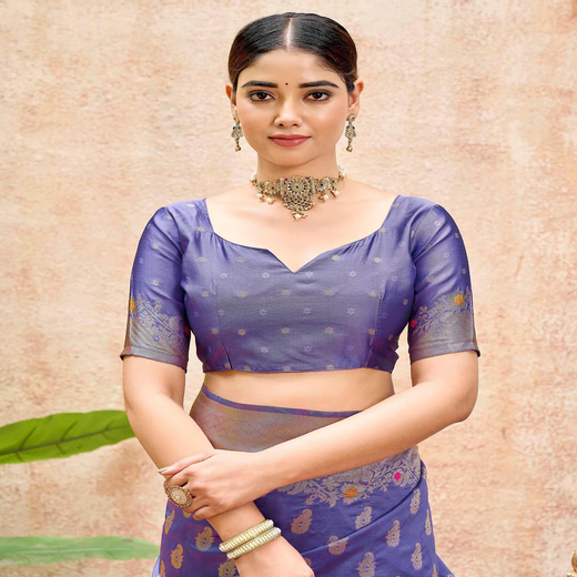 Lavender Silk Woven Banarasi Saree - Image 2