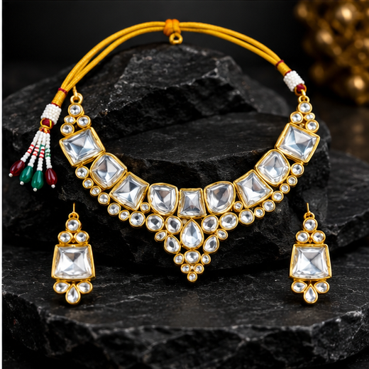 Gold-toned White Kundan Stone heavy Choker - Image 4