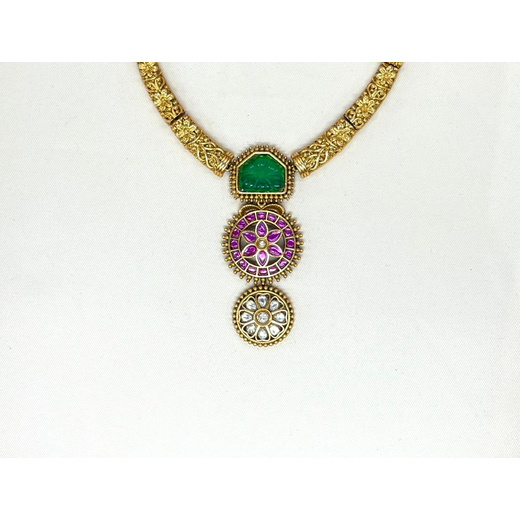 Gold-plated Green kempu Stone Short Kanti - Image 2