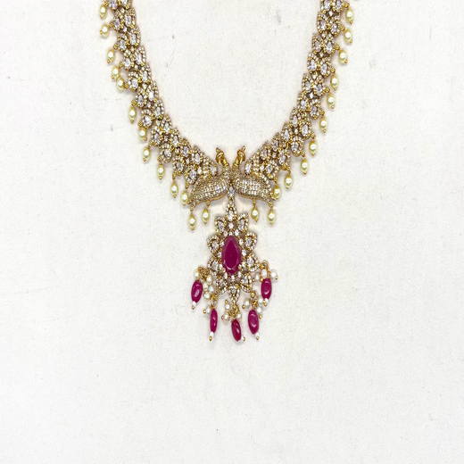 Matte finishing American Diamonds peacock design Short Necklace - Image 4
