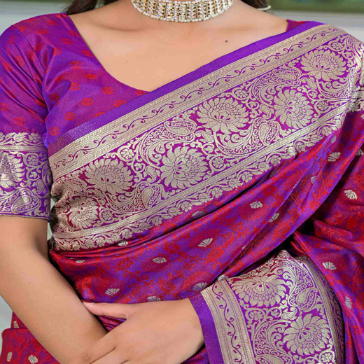 Purple Silk Woven Banarasi Saree - Image 2