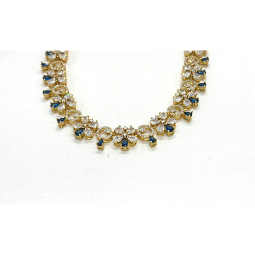 Gold-plated American Diamond Blue Stones Short Necklace - Image 2