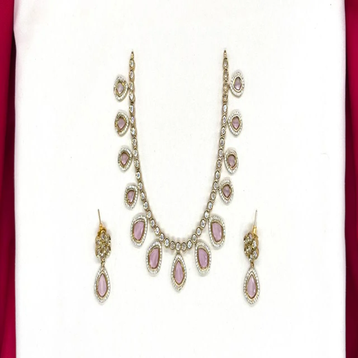 Mehndi finishing Pink-Stones Short Necklace