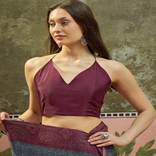 Grey Crepe Silk Printed Saree - Image 2
