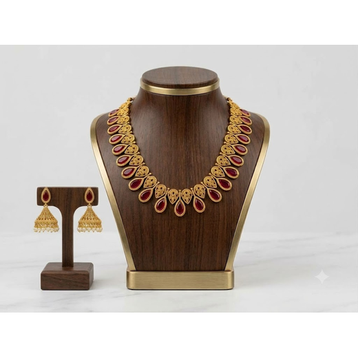 Matte finishing Red Leaf Designed Short Necklace - Image 3