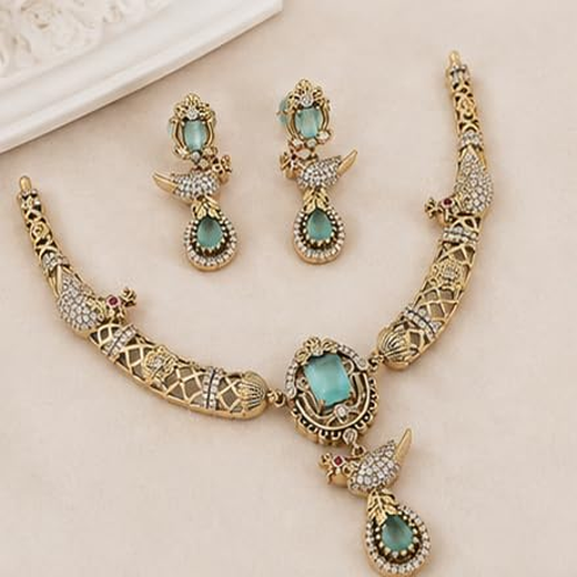 Peacock design with AD Mint-Green Zircon & Moissanite Stones - Image 3