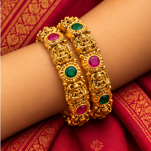 Matte Finishing With Lord Lakshmi And White Stones Bangle - Image 4