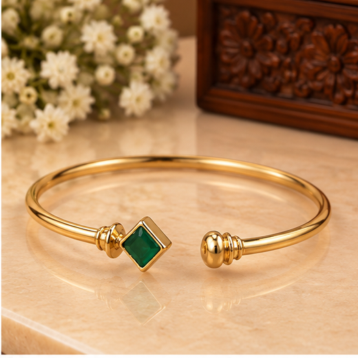 Panchaloham Green Stone Open-Front Cuff Kada - Image 2