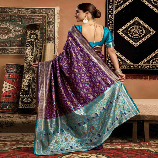 Dark Purple Banarasi Silk Saree - Image 4