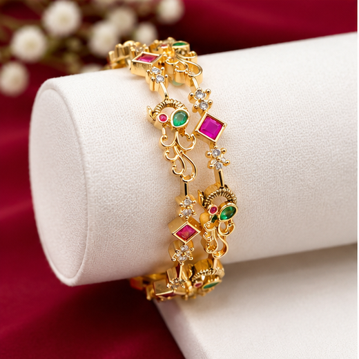 Matte Finishing Designed With Peacock Bangle - Image 3