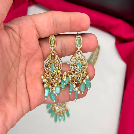 Mate finishing peacock with Mint-Green stones Short Necklace - Image 2
