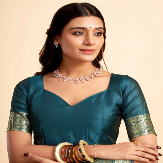 Rama Blue Woven Banarasi Silk Saree - Image 3