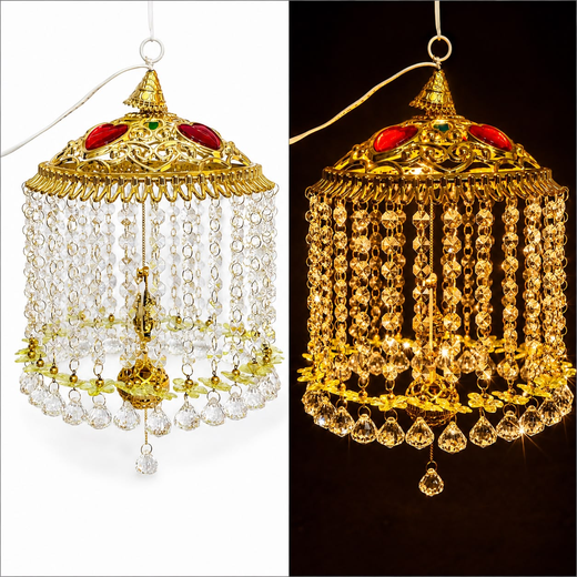 Beautiful Lighting Red Diamond Golden Jhumar (Size: 40*22Cm) 🧿 - Image 3