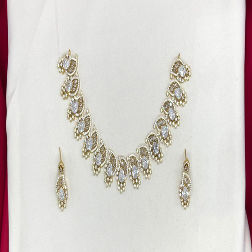 Matte finishing American diamond and White stone short Necklace - Image 2