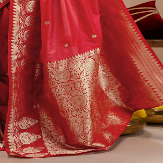 Red Silk Woven Banarasi Saree - Image 3