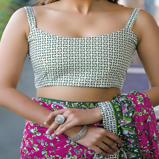 Rani Pink Cotton Printed Saree - Image 2