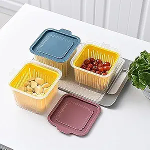 Fridge Storage Box with Drain Basket Set of 4