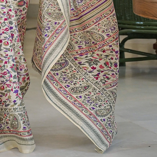 Beige Khadi Printed Saree - Image 3
