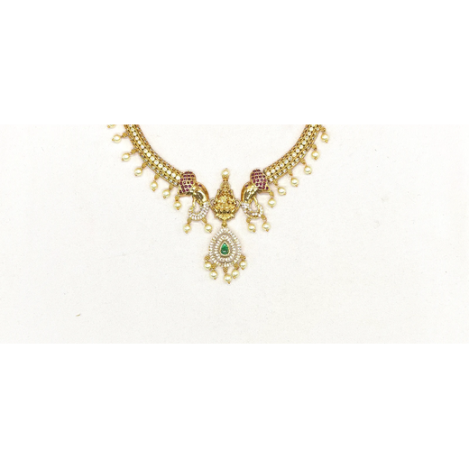Matte finishing American Diamonds with Elephant finish Lord Lakshmi Short Kanti Necklace - Image 2