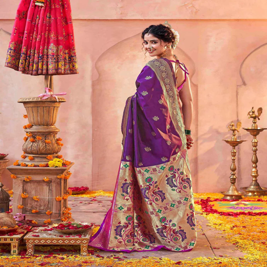 Dark Purple Silk Woven Paithani Saree - Image 4