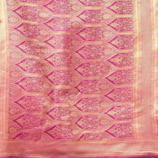 Pink Silk Woven Banarasi Saree - Image 3