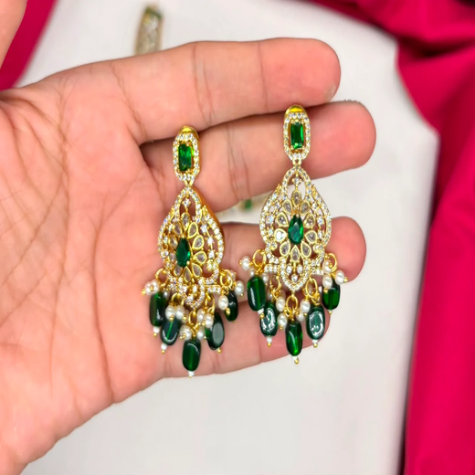 Matte finishing peacock with Green stones Short Necklace - Image 2