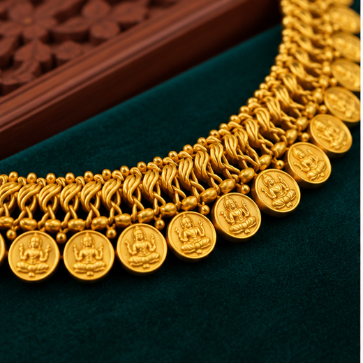 Antique gold-plated Lakshmi Kasu Mala necklace - Image 3