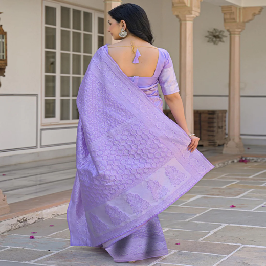 Light Purple Silk Woven Bananrasi Saree - Image 4