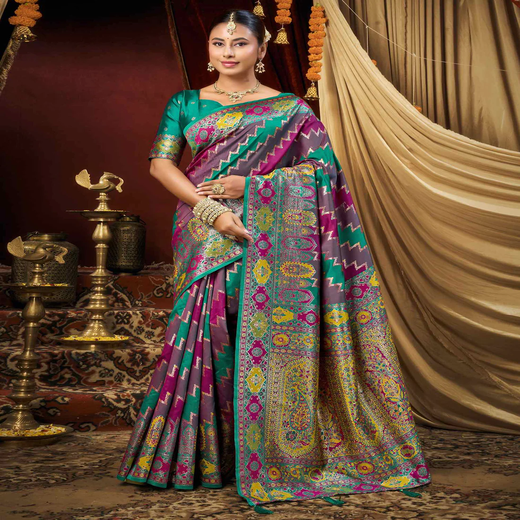 Multicoloured Silk Woven Banarasi Saree--