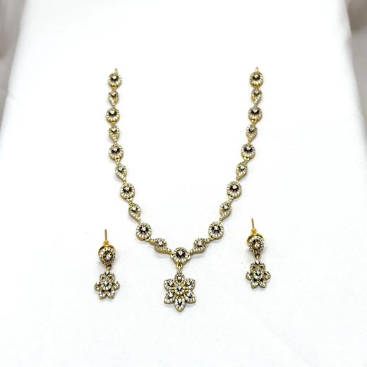 Matte finishing Flower Designed with white Stone's Short Necklace