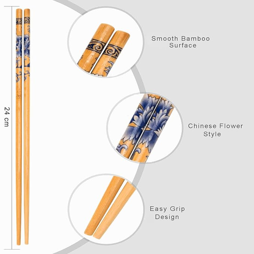 Natural Bamboo Reusable Chopsticks (10 Pairs) - Image 2