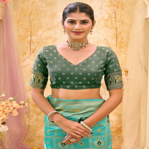 Turquoise Silk Woven Patola Saree - Image 2