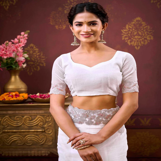 White Shimmer Chiffon Sequence Embroidery saree - Image 2